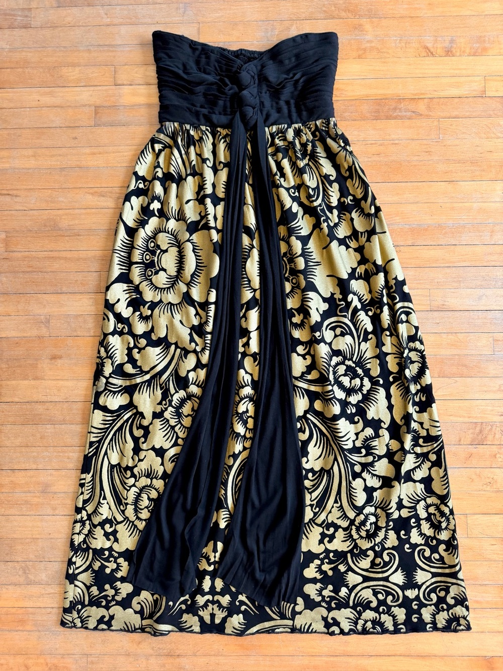 Exotic BLACK & GOLD Dress Pyramid Collection Witchy L Strapless Metallic Island